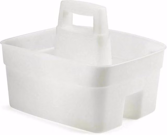 SPETLEK White Plastic Handy Kitchen Caddy Cutlery Basket with Handles, Large