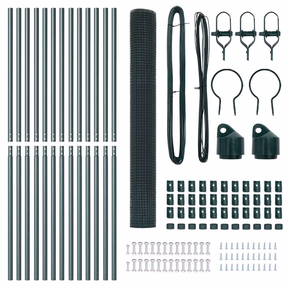 Berkfield Home Green Steel Welded Wire Fence with 13 Posts, W: 25 m, H: 1.5 m – 3