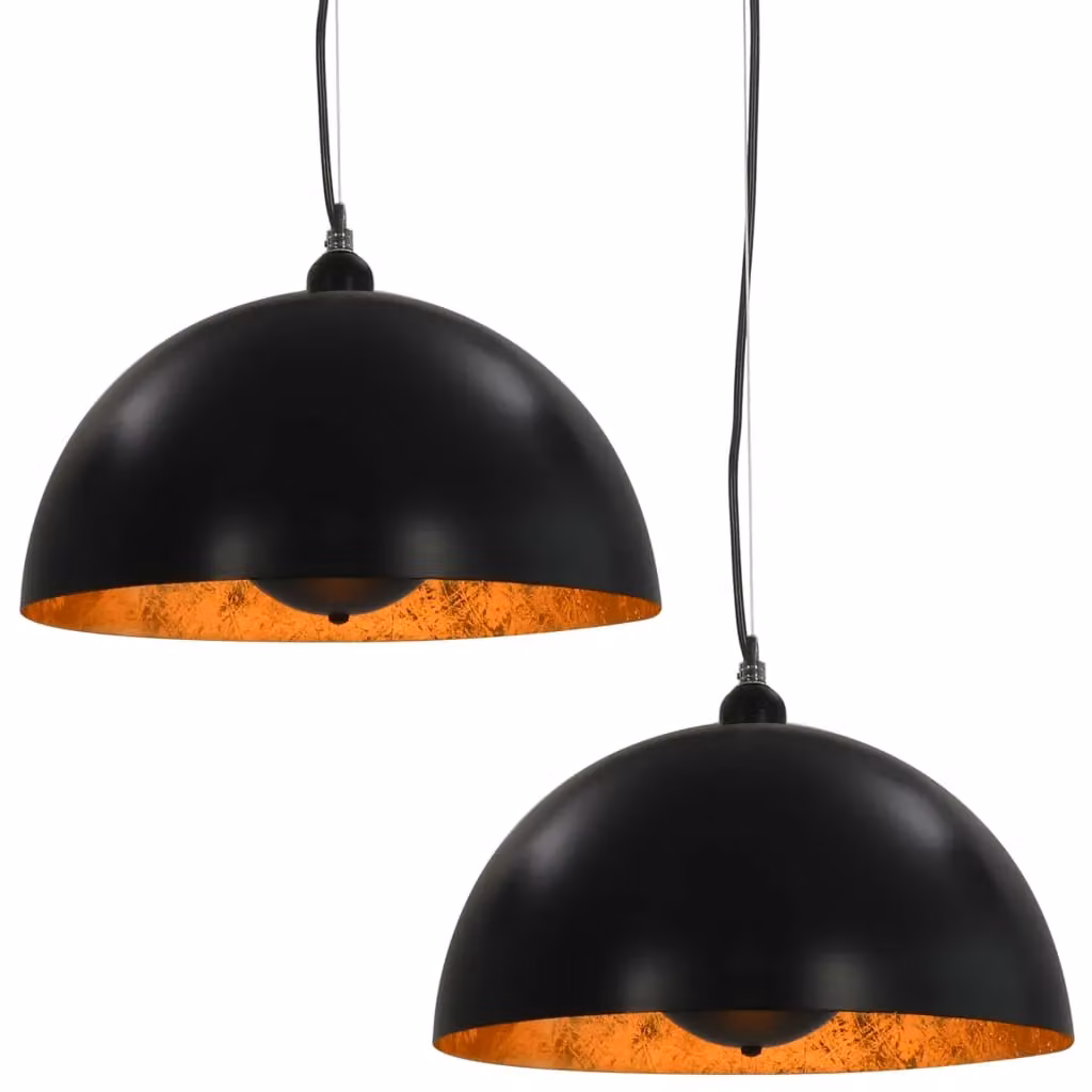Berkfield Home Set of 2 Modern Semi-spherical Metal Ceiling Lamps in Black and Gold, Diameter: 40 cm, E27 – 2