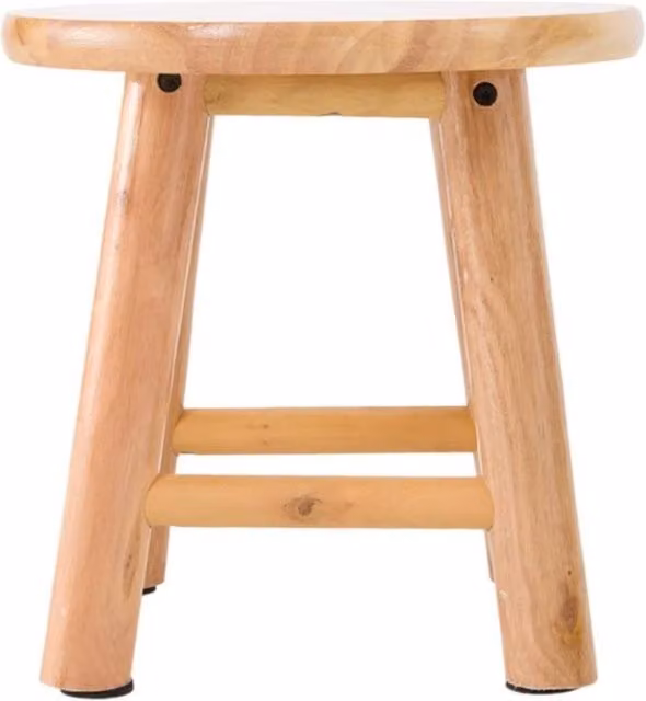 FLAVORA Small Round Wooden Step Stool in Beige