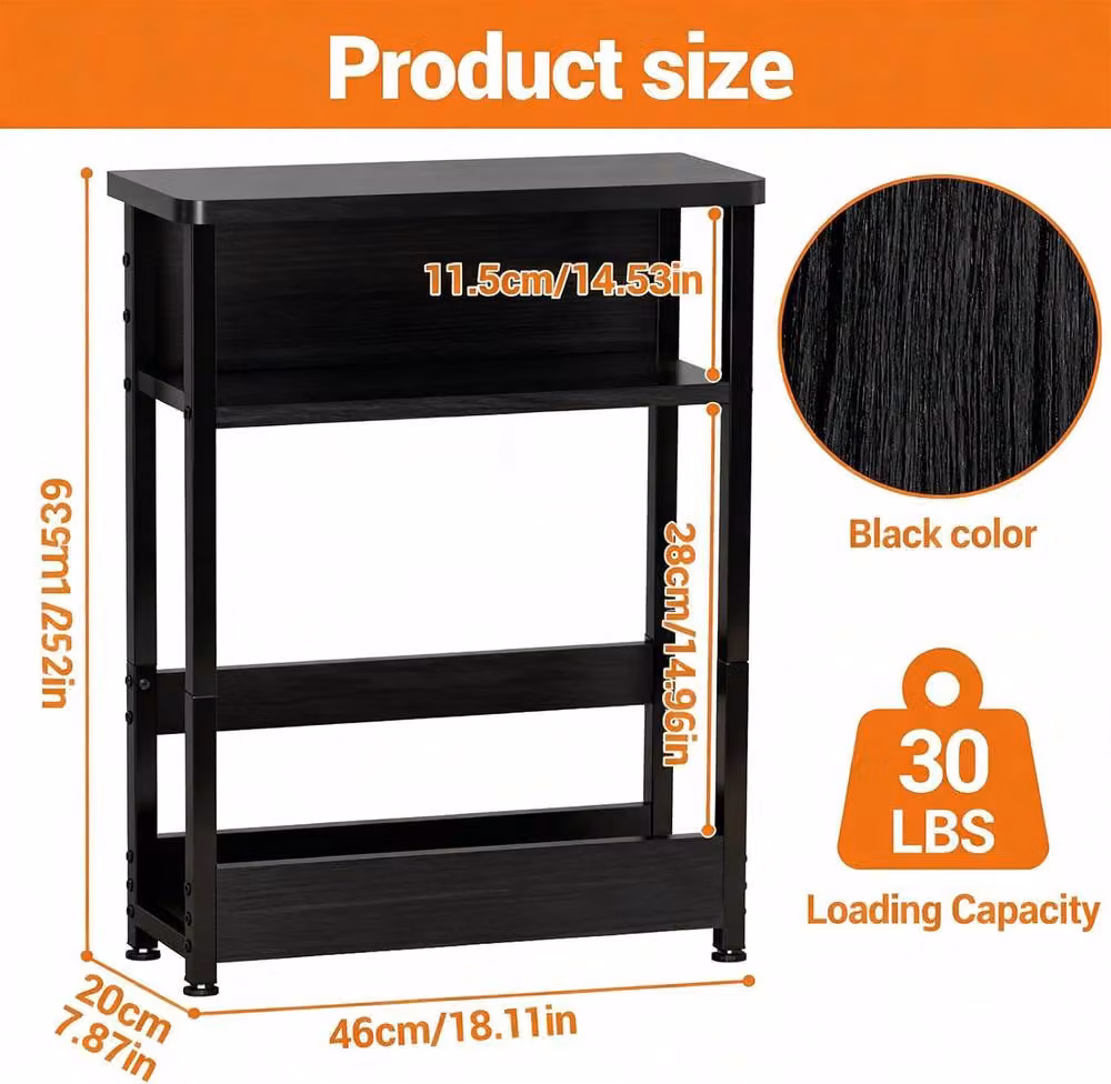 London Boutique 3-Tier Narrow Side Table with Magazine Rack in Black – 4