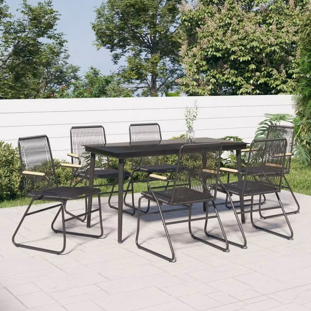 Berkfield Home 7 Piece Black PVC Rattan and Steel Garden Dining Set – 1