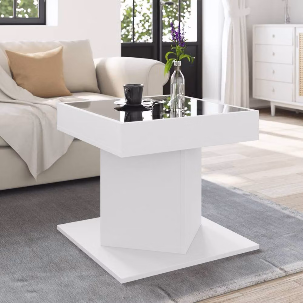 Berkfield Home White LED Coffee Table in Engineered Wood, W/D/H: 50 x 50 x 45 cm – 1