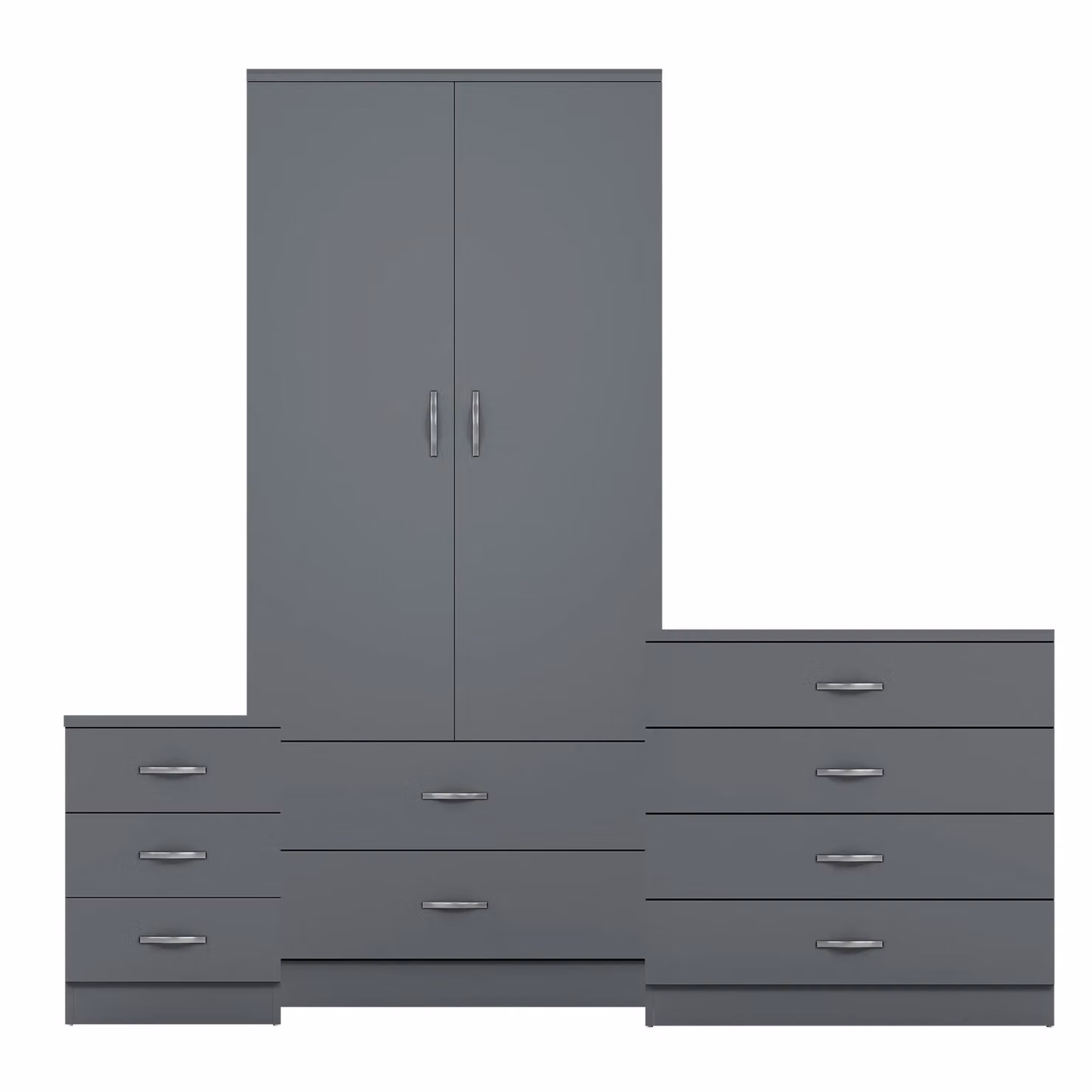 Vida Designs Riano 3 Piece Grey Bedroom Set with 3 Drawer Bedside Tables and 4 Drawer Chest – 2