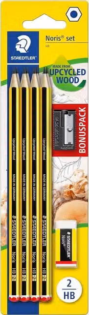 STAEDTLER Noris HB Graphite Pencil Set with Eraser and Sharpener, Grey and Yellow