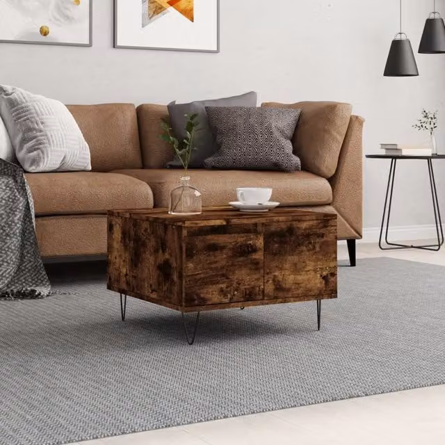 Berkfield Home Smoked Oak Coffee Table, Brown, W/D/H: 55 x 55 x 36.5 cm