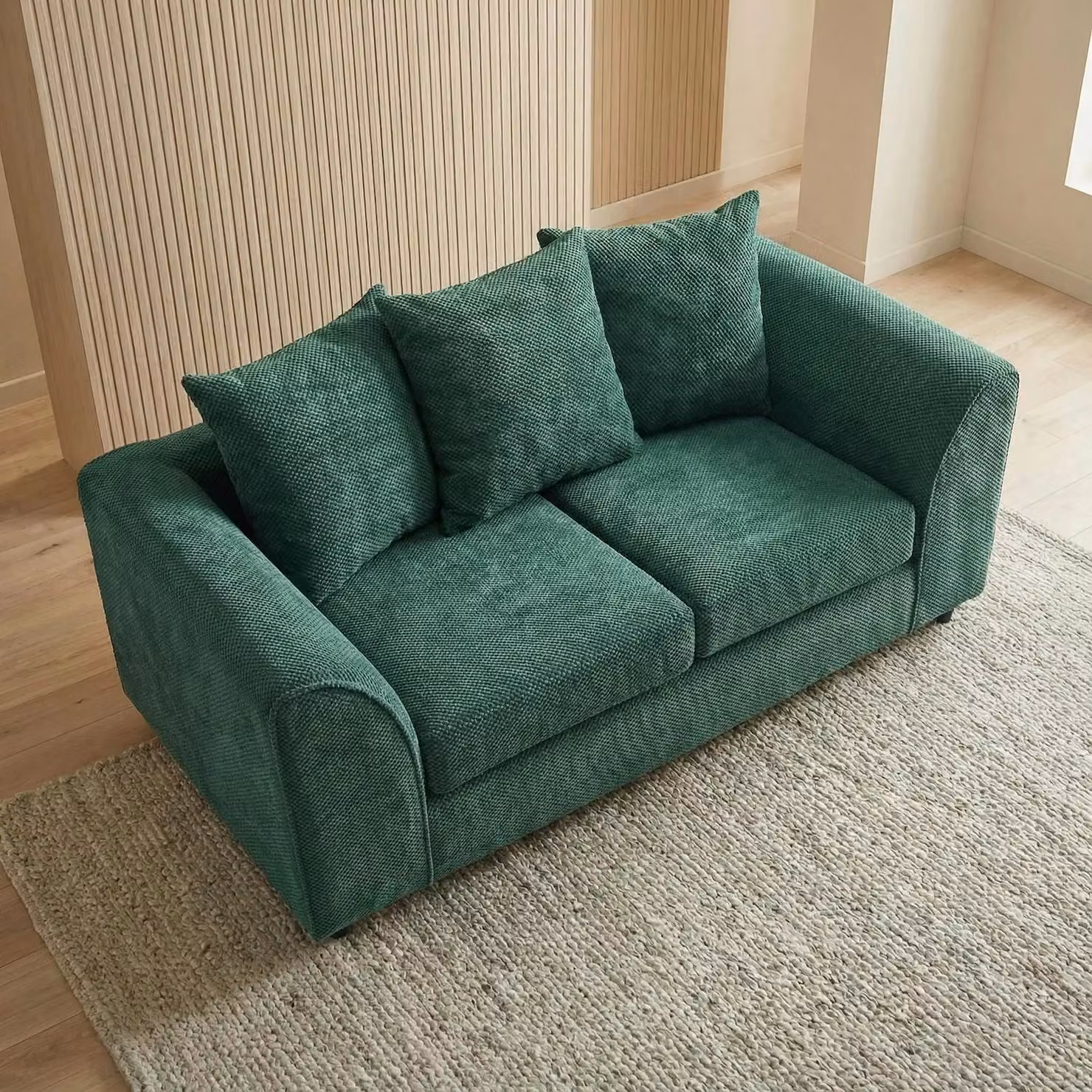 Abakus Direct Jumbo Grid 2 Seater Upholstered Fabric Sofa with Scatter Cushions in Grey, Beige or Green – 2