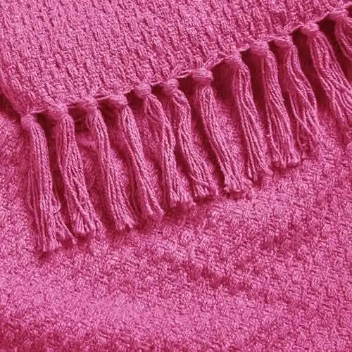 Drift Home Hayden Woven Pink Throw with Fringes W/D/H: 200 x 200 x 1 cm – 3