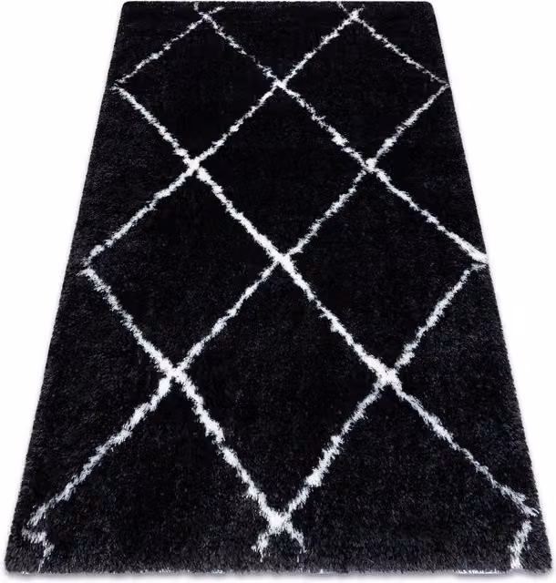 RugsX Fluffy Rectangular Grey and Black Polyester Rug, W: 160 cm, D: 220 cm – 1