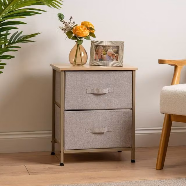 Scottish Everlastings Ltd 2 Drawer Beige Cabinet with Beige Fabric Drawers W/D/H: 54 x 30 x 45 cm