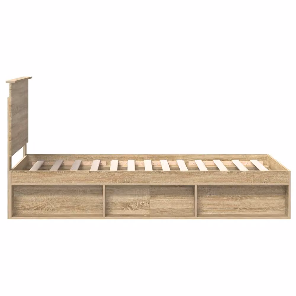 Berkfield Home Sonoma Bed Frame with Headboard in Brown Solid Pine and Engineered Wood, W/D/H: 90 x 190 cm – 2