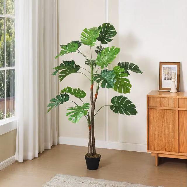 Komore Artificial Monstera Deliciosa Tree in Green, Height: 155 cm, Width: 18 cm