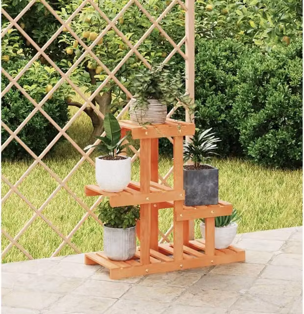 Berkfield Home Retro Solid Wood Fir Flower Stand, Brown, W/D/H: 58 x 25 x 51 cm – 1