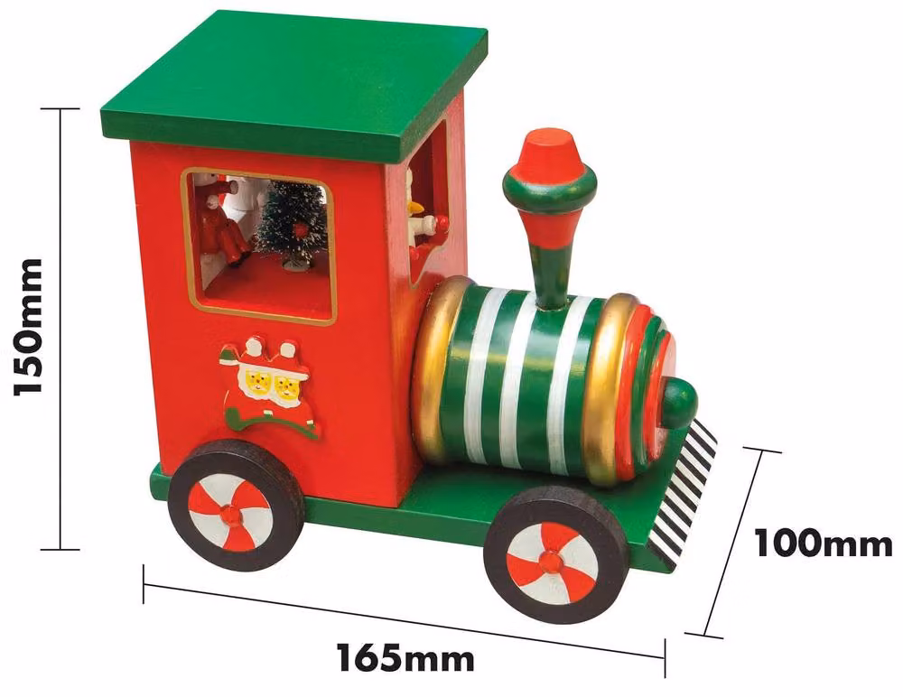 mysmartbuy Wooden Christmas Train Music Box in Red and Green, Wind-Up Tabletop Ornament – 2