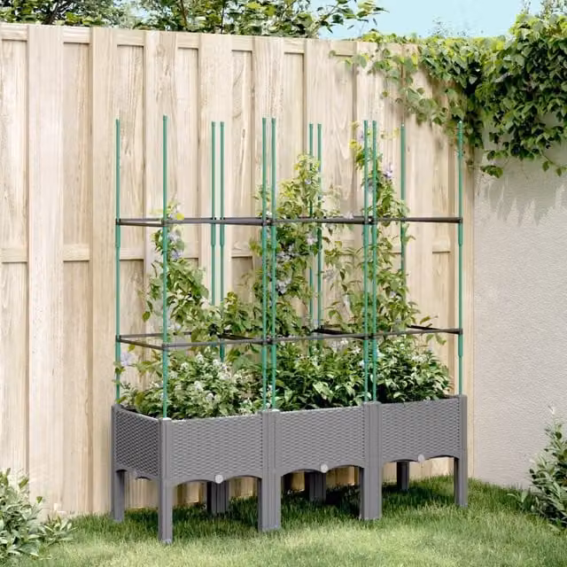 Berkfield Home Garden Planter with Trellis in Light Grey, W/D/H: 120 x 40 x 142.5 cm – 1