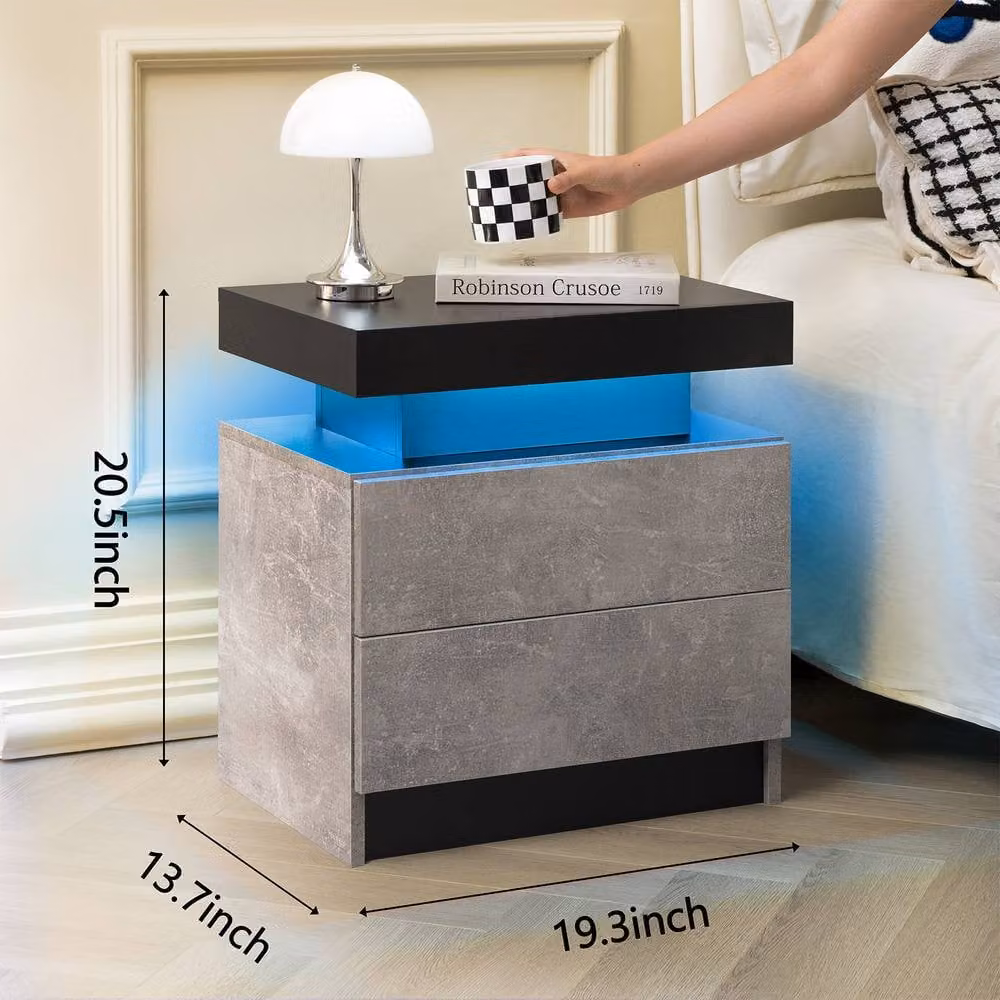 Matteo Modern LED Bedside Table with Integrated Lighting in Grey and Black – 2