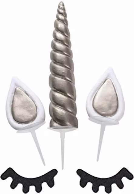 Haven Large Silver and Multicolour Unicorn Cake Decoration with Horn, Ears and Eyelashes