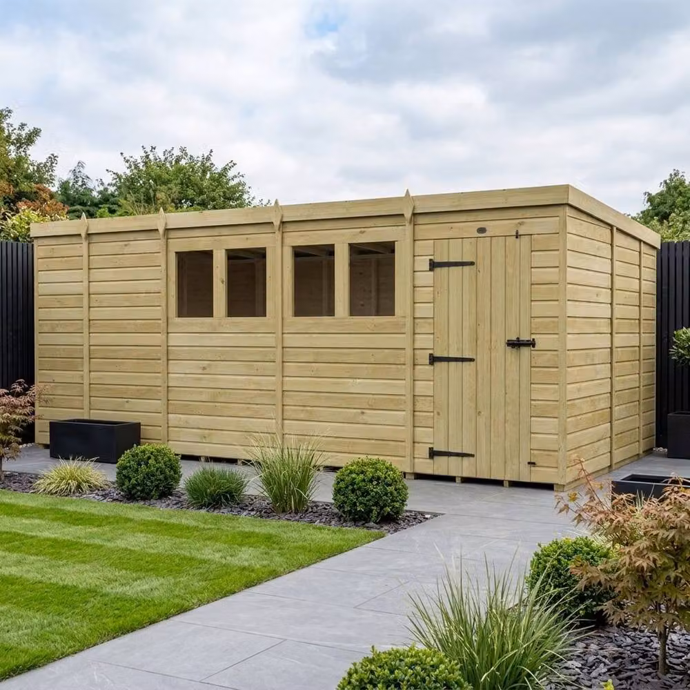 Buttercup Farm Brown Timber Pent Garden Shed with Single Door and Windows – 2