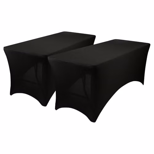 Harbour Housewares Pack of 2 Black Rectangular Spandex Fitted Tablecloths, 180cm, Weatherproof and No-Iron Polyester Covers for Outdoor Parties and Weddings – 1