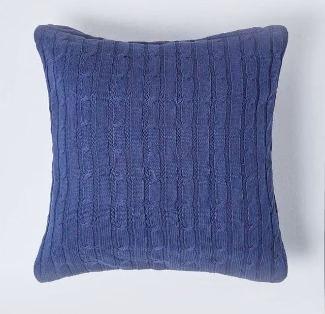 Homescapes Cotton Square Cushion Cover in Blue, W/D/H: 45 x 45 x 0 cm