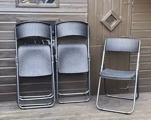 Garden Gear Set of 4 Rattan Effect Folding Chairs with Powder Coated Steel Frame, Weatherproof and UV Resistant Outdoor Seating – 2