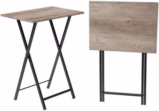 NESTLUNE Set of 2 Grey Folding Side Tables and TV Trays with Rectangular Matt Tops