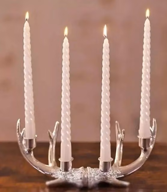 Marco Paul Set of 4 White Twisted Tall Tapered Dinner Candles in Ivory and Beige – 1