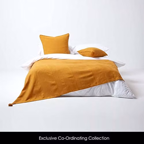 Homescapes Rajput Ribbed Cotton Throw in Mustard Yellow – 2