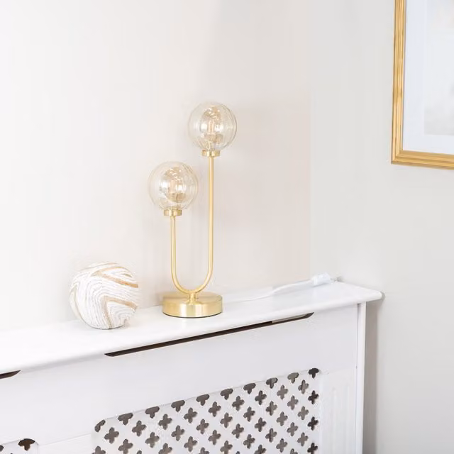 ValueLights Chessy Asymmetric Ribbed Glass Globe Dual 2 Way Stem Table Lamp in Gold/Brass
