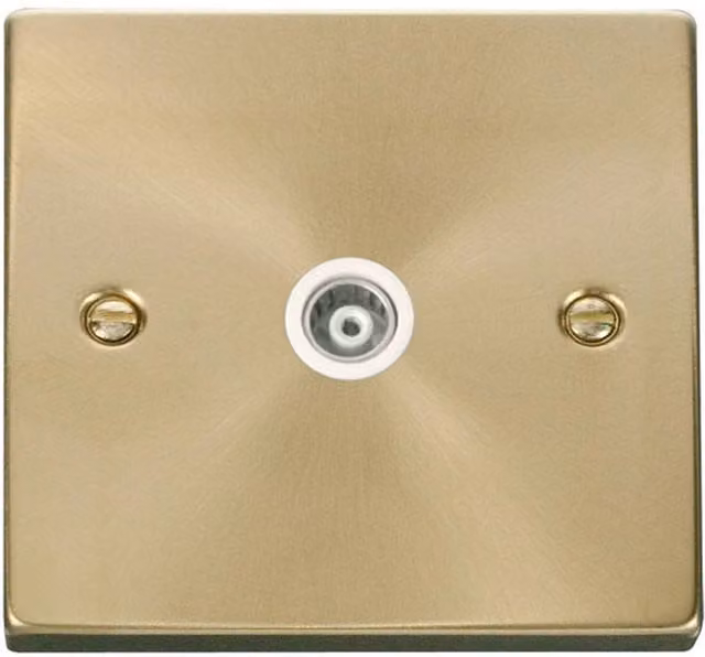 SE HOME Satin Brushed Brass Single Isolated Coaxial Socket with White Plate