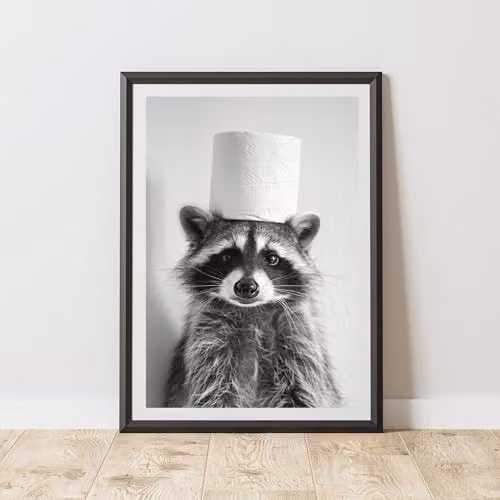 60 Second Makeover Raccoon Toilet Roll Animal Print Paper Poster, Multicolour, W: 21.0 cm, H: 29.7 cm