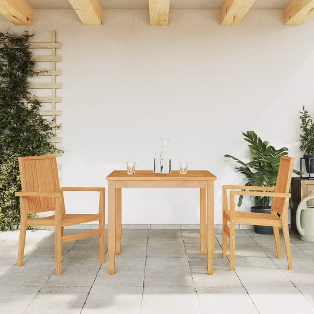 Berkfield Home Stackable Garden Chairs, 2 Piece Set, Brown Solid Teak Wood, W: 56.5 cm, D: 57.5 cm, H: 91 cm