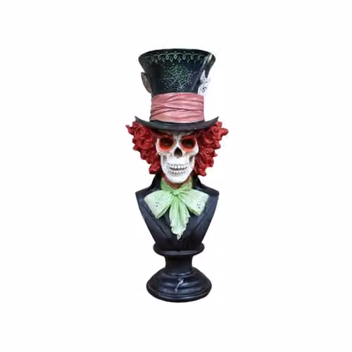 Gifts Direct 2 U Skeleton Bust Hatter Ornament, Multicolour Resin Halloween Tabletop Sculpture, H 38.0 cm x W 18.0 cm x D 16.0 cm – 1