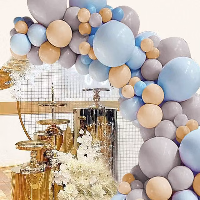 Livingandhome 140-Piece Round Plain Balloon Set for Party, Birthday and Wedding Decorations in Grey, Blue and Apricot