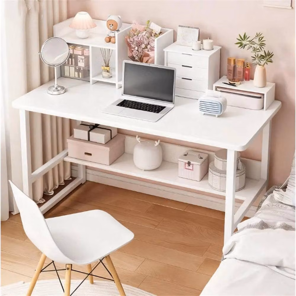 VOGREX Modern White Computer Desk with Shelf for Home Office and Study – 3