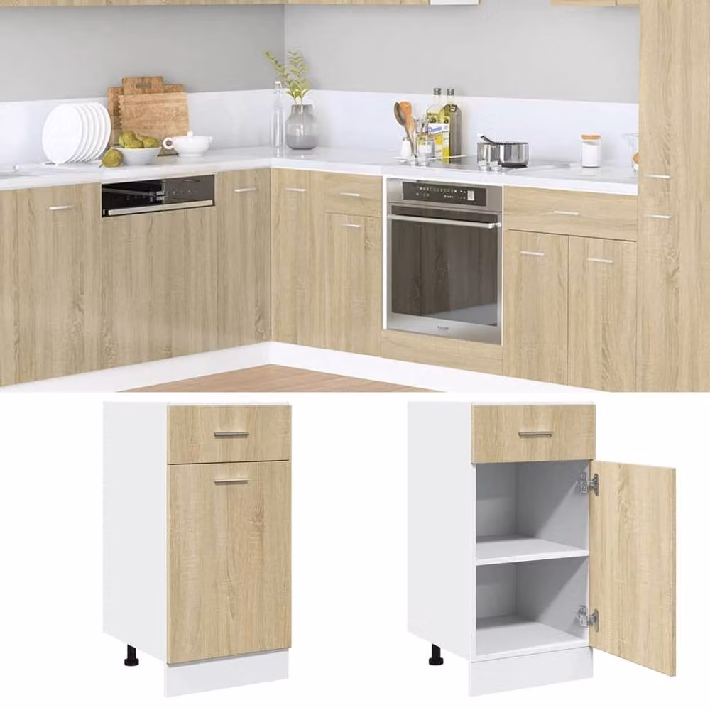 Berkfield Home Lyon Sonoma Oak Drawer Bottom Cabinet in Light Tan, W/D/H: 40 x 46 x 81.5 cm
