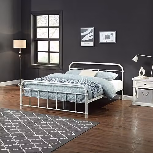 SlumberWorx Tewin Vintage Hospital Style Metal Bed Frame in White with 15cm Comfort Foam Mattress, Double (140 x 200 cm) – 2