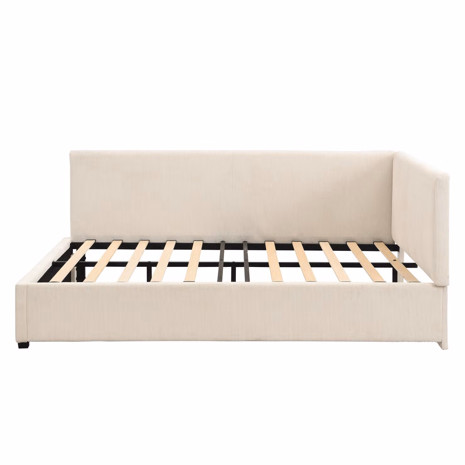 Aosom UK Beige Upholstered Double Bed Frame with Integrated Side Rails, L: 194 cm, W: 146.5 cm, H: 82.5 cm – 2