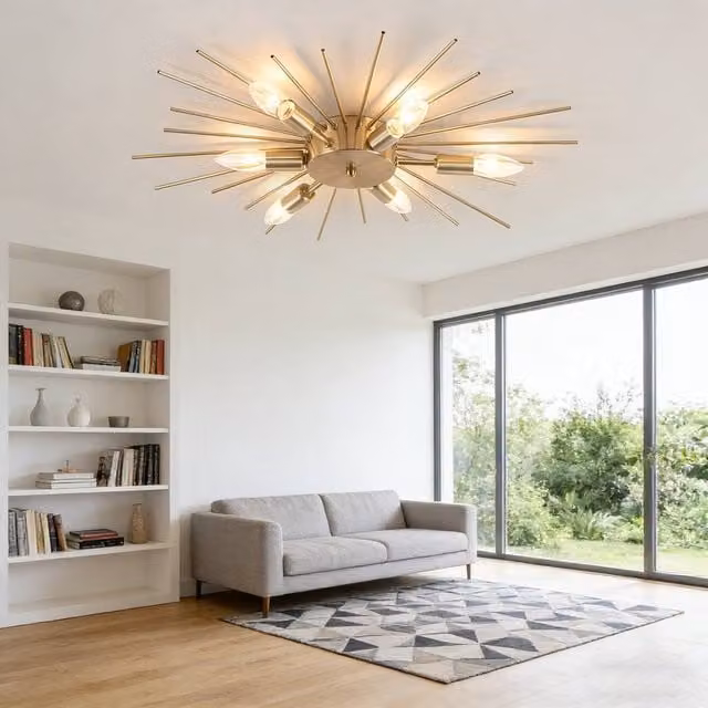 NIVOR 6 Light Sputnik Flush Mount Ceiling Lamp in Gold with E14 Bulbs – 1