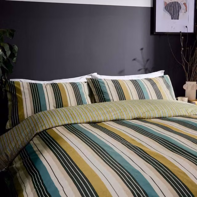 Helena Springfield Ari Stripe Cotton Duvet Cover and Pillowcase Set, Multicolour, W: 200 cm x H: 200 cm