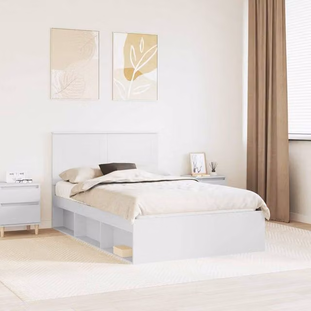 Berkfield Home Modern Bed Frame with Headboard in White Solid Pine Wood, W/D/H: 120 x 200 cm