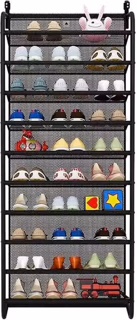 SPETLEK Wall Hanging Shoe Rack Organizer, 30 Pairs Capacity, Black Metal – 1