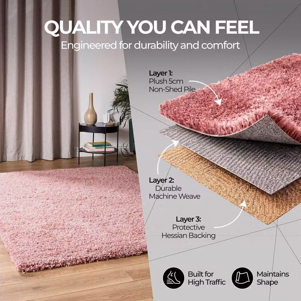 Bravich LTD California Shaggy Round Area Rug in Pink, Diameter: 150 cm – 6