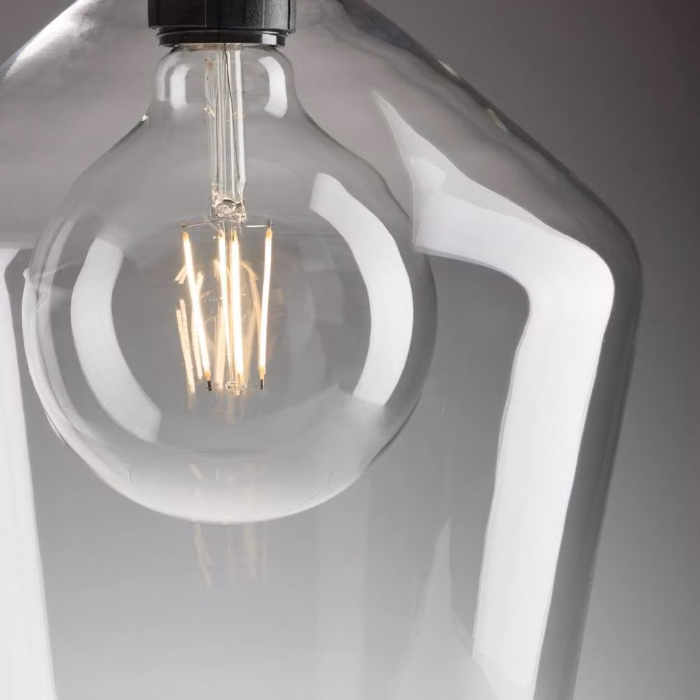 Industville Knurled Glass Schoolhouse Pendant in Grey and Transparent, Diameter: 25.4 cm – 2