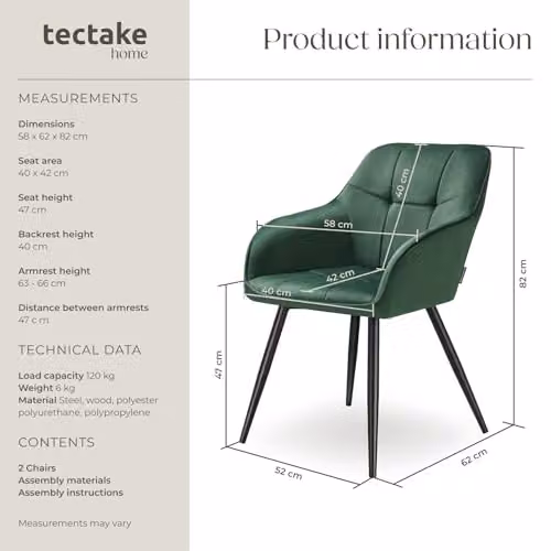 tectake Set of 2 Marilyn Dining Chairs with Velvet-Look Fabric and Geometric Pattern in Dark Green and Black – 3