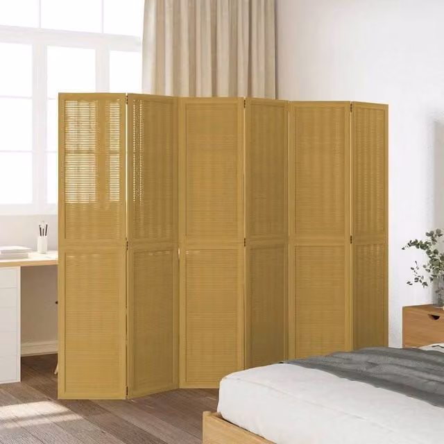 Berkfield Home 6-Panel Room Divider in Brown Solid Paulownia Wood