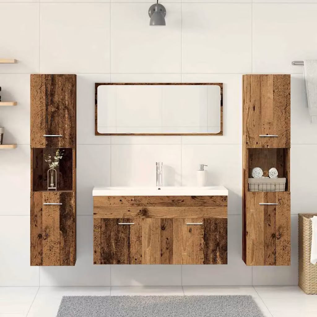 Berkfield Home 5 Piece Vintage Bathroom Furniture Set in Brown Old Wood – 3