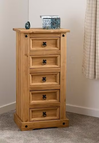 Seconique Corona 5 Drawer Narrow Chest in Brown Waxed Pine – 1