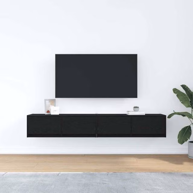 Berkfield Home Set of 2 Modern Black Oak TV Cabinets, W/D/H: 80 x 31 x 25.5 cm
