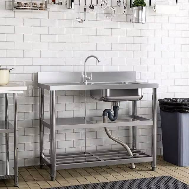Garden Sanctuary Freestanding Stainless Steel Sink with Shelves in Silver